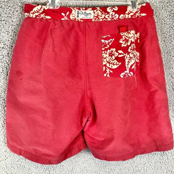 2003 Y2K Vintage Mens Tommy Hilfiger Nylon Red Hawaiian Board Shorts Size M - Picture 1 of 6
